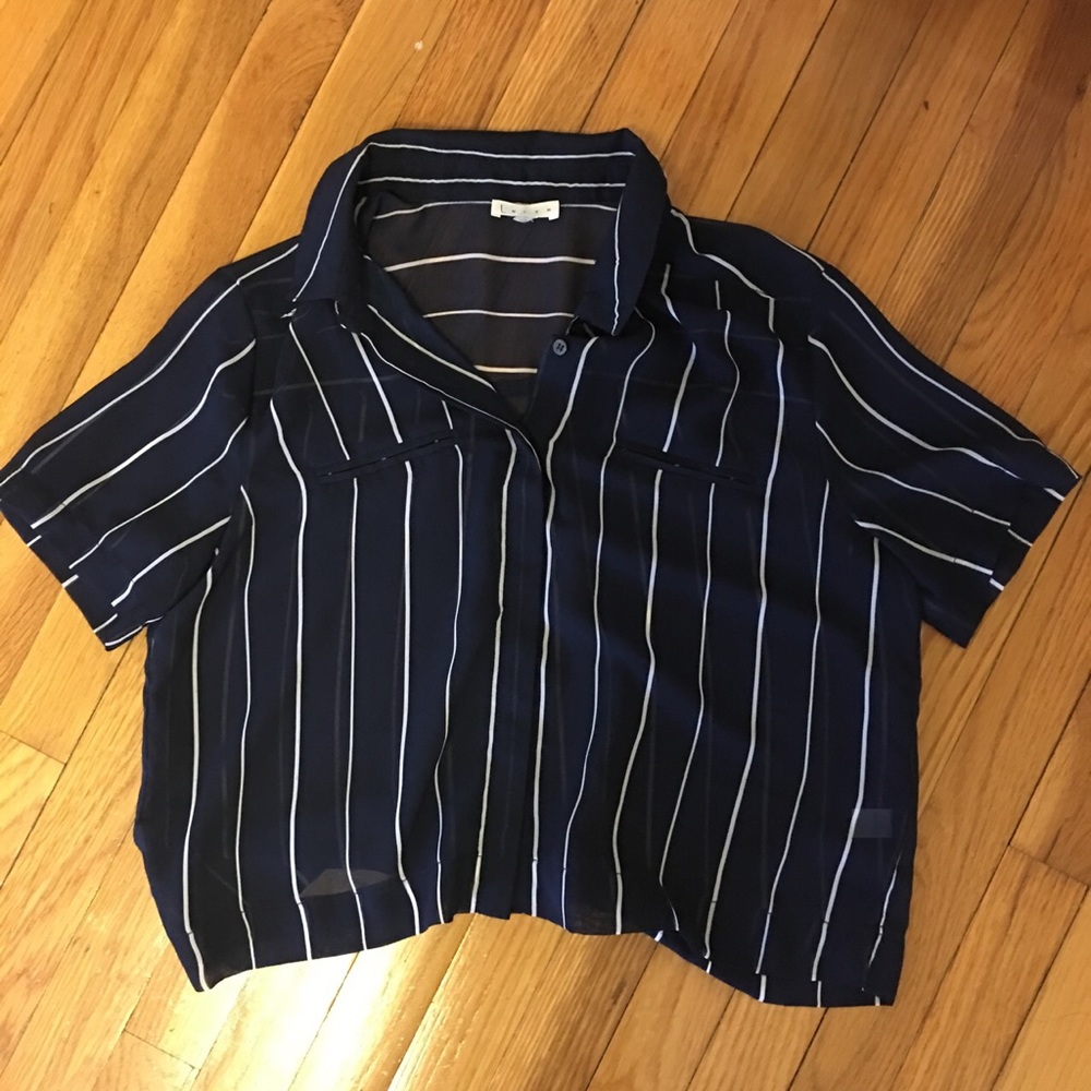 Leith blue and white pinstripe sheer blouse